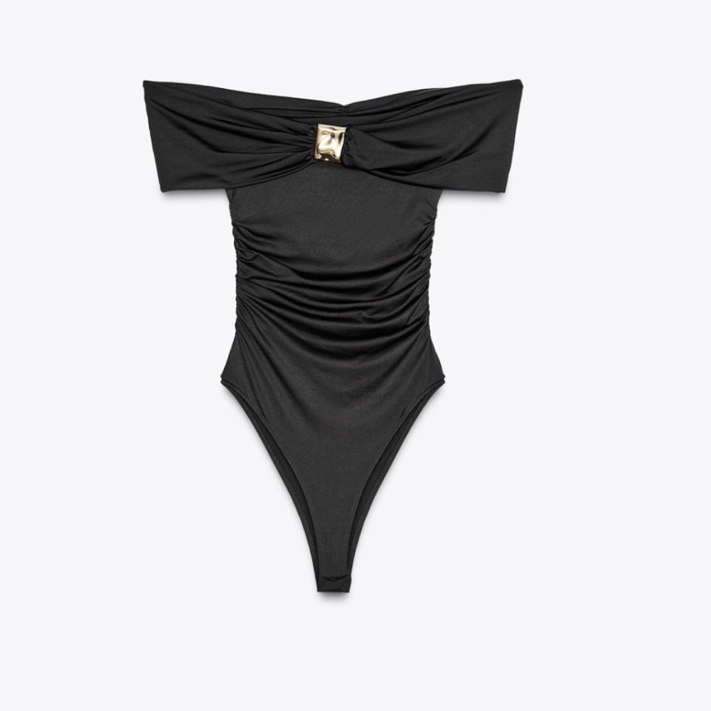 ZARA POLYAMIDE BANDEAU BODYSUIT BLACK SMALL